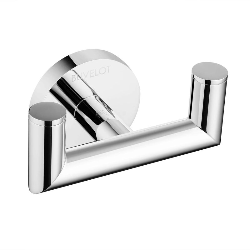 BUVELOT Towel Hook, Coat Hooks for Bathroom and Kitchen, Modern Double Robe Hook Wall Mounted, Chrome, 077020-CR, Leo Series - Image 1